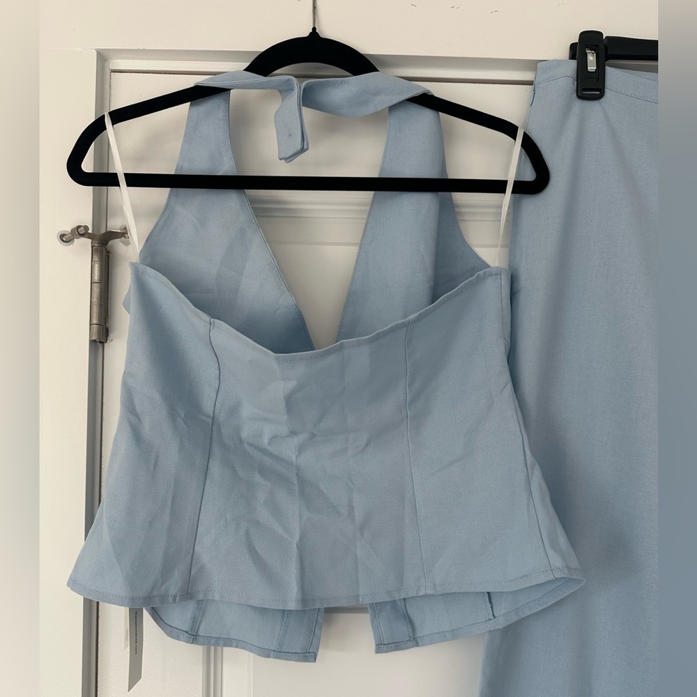 Commense Linen Blend Light Blue Two Piece Set - Picture 7 of 9
